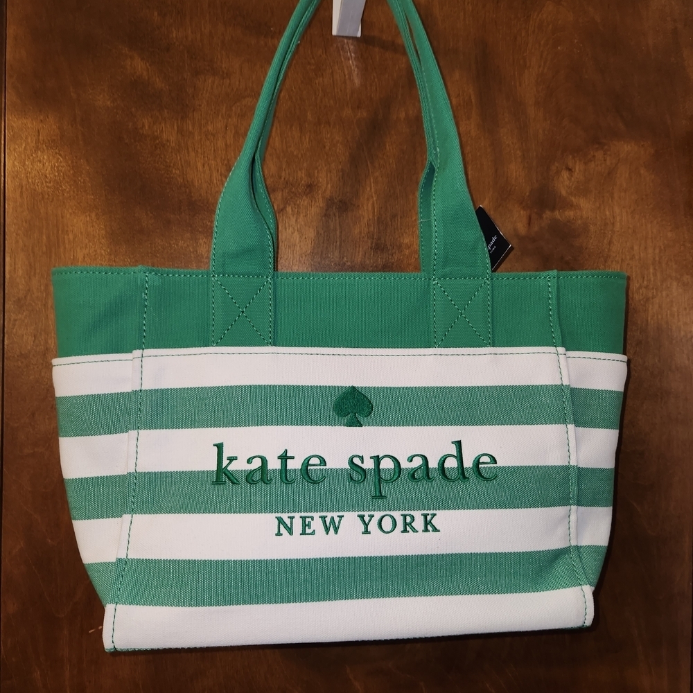 Kate Spade Green and White Striped Tote Bag